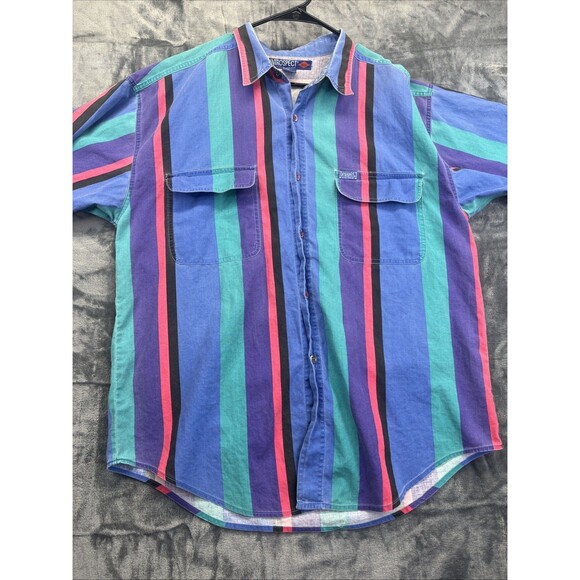 Introspect Shirt Mens L Button Up Multicolor Wide Stripe Academia Preppy - Picture 9 of 12